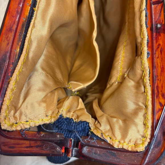 Vintage Sewing Tapestry Bag/Handbag with Bakelite Handle, Blue Floral. Clutch - Picture 8 of 16